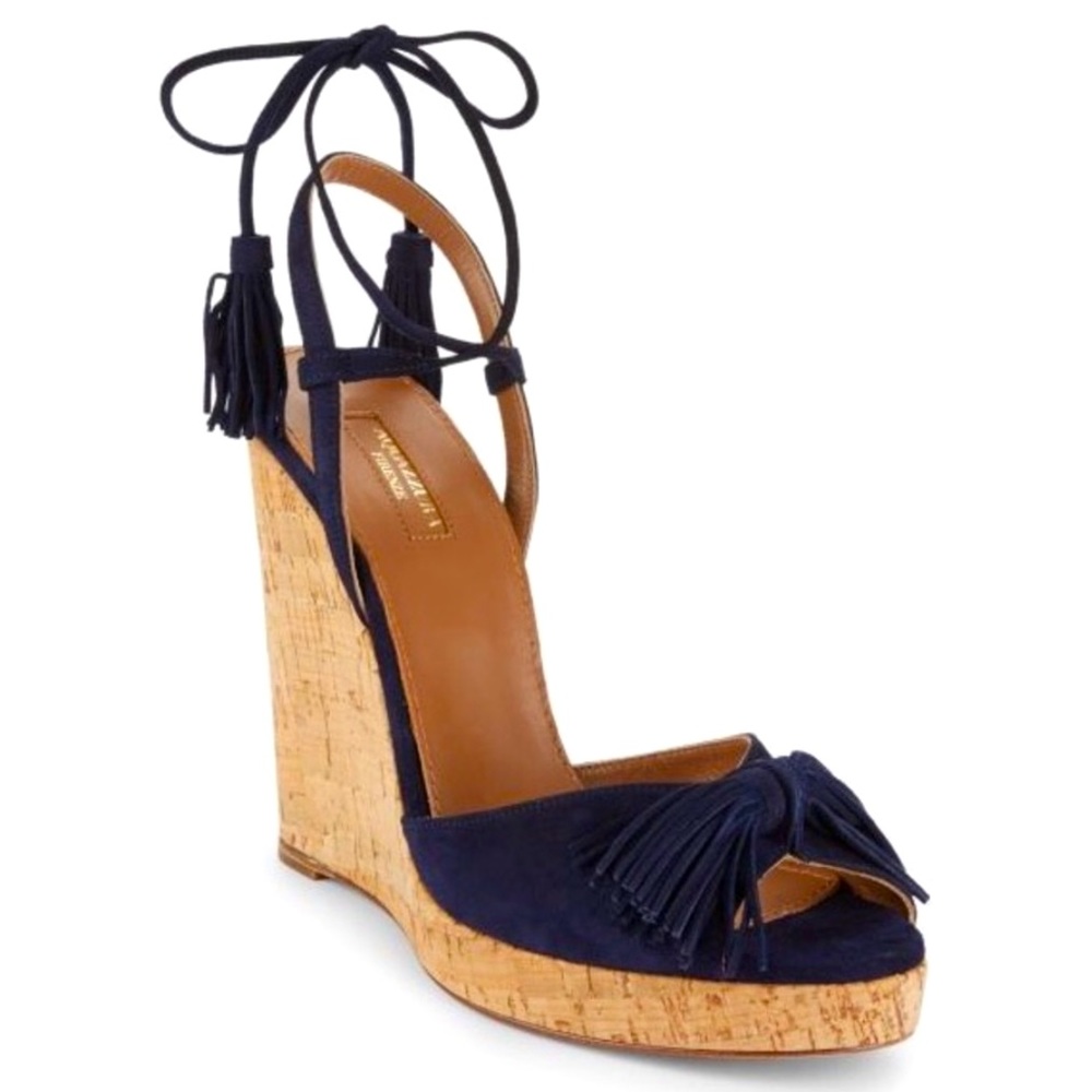 Aquazzura Wild One Navy Tassel Wedge 37
